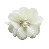 Chenkou Craft Pack of 12pcs Chiffon Flowers Ribbon Bows W/Beads 2-3/8 (60mm) Appliques Wedding Decor Bulk Lots (Beige)