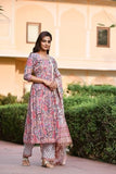 Wedani Women Floral Printed Kurta And Pant Set With Dupatta Pink,Pink,L,Cotton Blend,Anarkali,Kurta, Scarf