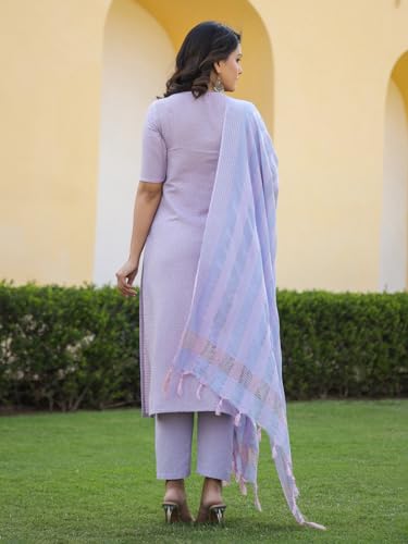 Anni Designer Women'S Rayon Blend Printed Straight Kurta With Pant & Dupatta (Nukad Purple_S_Purple_Small),Purple,S,Rayon Blend,Regular,Kurta, Scarf