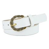 Syga WomenS Leather Waist Belt With Golden Textured Buckle Adjustable And Elegant Belt For Skirts And Jeans (White)