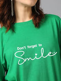 KOTTY Women's Printed Typography Round Neck Cotton Blend 3/4 Sleeve T-Shirt(Green S),Jungle Green