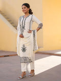 Anni Designer Women'S Rayon Blend Embroidered Straight Kurta With Pant & Dupatta (Trp-Off-White-Nbh_S_White_Small),White,S,Rayon Blend,Regular,Dupatta