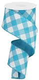 Diagonal Plaid Check Wired Edge Ribbon - 10 Yards (Turquoise, White, 2.5)