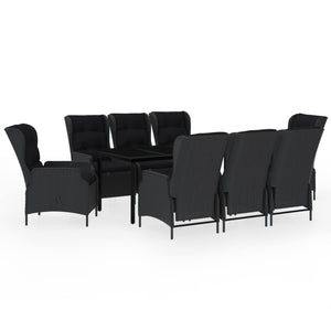 Vidaxl 9 Piece Dark Gray Patio Dining Set With Reclining Chairs And Glass Tabletop - Outdoor Furniture For Garden And Patio