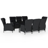 Vidaxl 9 Piece Dark Gray Patio Dining Set With Reclining Chairs And Glass Tabletop - Outdoor Furniture For Garden And Patio