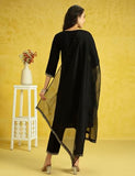 Kaari Rayon Staple 3 PCS Women Kurta Set (KAAAW24WSKD-82020_Kohl Black_L)