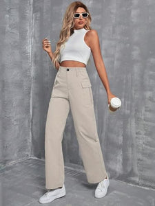 Toplot Cotton Solid Multi-Pocket Cargo Pant For Women (Wide-Leg-Cargo-5195-Off White-28),Off White,28,B0D9VQ2NCD