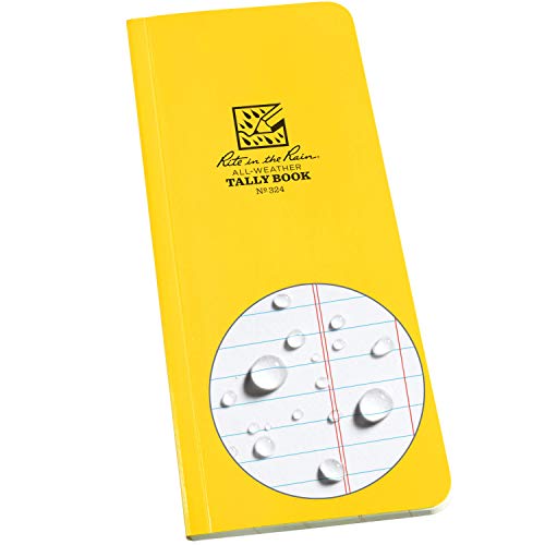 Rite In The Rain Weatherproof Soft Cover Tally Notebook, 3 1/2 X 8, Yellow Cover, Tally Pattern (No. 324), 8 X 3.5 X 0.375
