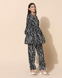 Toplot Co Ord Kurta Set For Women Printed Kurta With Pant (Tunic-Pant-5140-Flower-S) Charcoal,Charcoal,,B0CHB2J6JY
