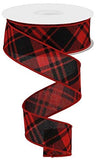 Diagonal Stripe/Check Wired Edge Ribbon - 10 Yards (Red, Black, 1.5)