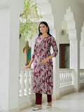 Gosriki Women'S Rayon Blend Straight Printed Kurta With Pant (Oldmi Maroon-Vks01-Gs_M_Maroon_Medium),Maroon,,B0DBLZ9BYZ