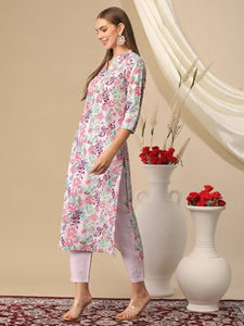 Gosriki Women'S Cotton Blend Straight Printed Kurta With Pant (Aria Multi-Gs_Xl_Multi_X-Large) Multicolour,Multicolour,,B0D2NDVDS9
