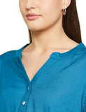 Fyltr Women'S Fashion V-Neck Top With Roll-Up Sleeves,Mediterannean Blue,Mediterannean Blue,Xl