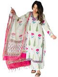 Anni Designer Women'S Rayon Blend Straight Printed Kurta With Pant & Dupatta (Ziggi White_M_White_Medium),White,M