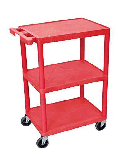 Luxor Multipurpose Storage Utility Cart 3 Shelves Structural Foam Plastic - Red