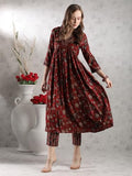 Gosriki Women'S Rayon Blend Anarkali Printed Kurta With Pant (Gunba Maroon-Gs_Xxl_Maroon_Xx-Large),Maroon,2,B0DJWH61LM