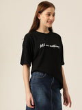 Kotty Women'S Cotton Blend Black Printed Oversized T-Shirts,Dark BlackApparel,XL