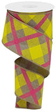 Plaid Canvas Wired Edge Ribbon, 10 Yards (Light Beige, Yellow, Hot Pink, 2.5)
