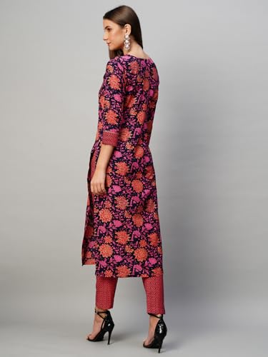 Anni Designer Women'S Cotton Blend Straight Printed Kurta With Pant (Cat Maroon-Kbv_M_Maroon_Medium),Maroon,M,Cotton Blend,Regular,