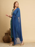 Anni Designer Women'S Cotton Blend Straight Printed Kurta With Pant & Dupatta (Sharvi Blue_S_Blue_Small),Blue,S,Cotton Blend,Regular,Kurta, Scarf