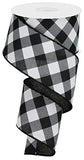 Diagonal Plaid Check Wired Edge Ribbon - 10 Yards (Black, White, 2.5)