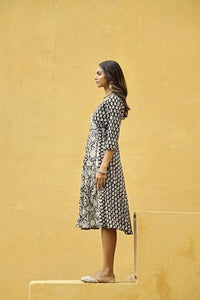 Anni Designer Women'S Cotton Blend Anarkali Printed Kurta (Yogda Black_M_Black_Medium),Black,M,Cotton Blend,regular,