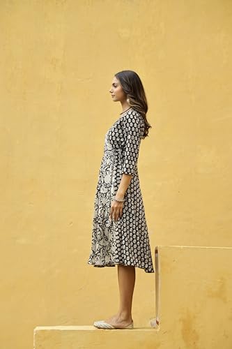 Anni Designer Women'S Cotton Blend Anarkali Printed Kurta (Yogda Black_L_Black_Large),Black,L,Cotton Blend,regular,