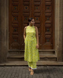 Anni Designer Women'S Rayon Blend Straight Block Printed Kurta With Pant (Lemon-Lime-Nw_M_Green_Medium),Green,M,Rayon Blend,Regular,Kurta