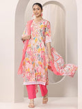 Libas Womens Printed Silk Blend Straight Kurta With Palazzos And Dupatta Multicolour Xl