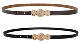 Moca WomenS, Teens & Girls Slim Pu Leather Waist Belt With Gold Coin Buckle | Stylish Dress Belt For Saree, Kurti, Tops, Jeans &