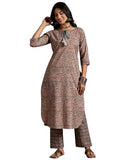 Libas Womens Printed Cotton Straight Kurta With Trousers