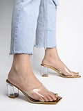 Women'S Clear Block Heel Mules Copper || Transparent Strap Slip-On Sandals || Open Toe Chunky Heels Eu40,Bronze,3,B0BY6VWHJC