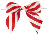 Bows - Candy Cane Stripe Satin Twist Tie Bows, White/red, 1-1/2 Inch, 50 Pieces