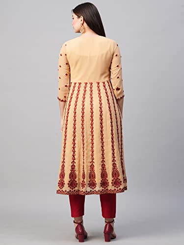 Anni Designer Women'S Georgette Chikankari Embroidered Anarkali Kurti (Naav-Beige-Sm_Xl_Beige_X-Large),Beige,XL,Georgette,Anarkali,