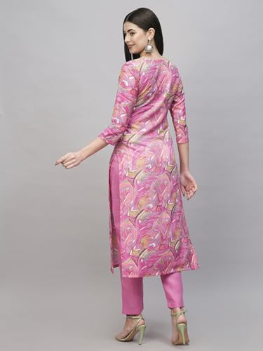 Anni Designer Women'S Cotton Blend Printed Straight Kurta With Pant (Uop_1486_Pink_Small),Pink,S,Cotton Blend,Straight,