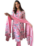 Anni Designer Women'S Rayon Blend Straight Printed Kurta With Pant & Dupatta (Kumud Pink_Xxl_Pink_Xx-Large),Pink,2XL