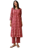 Anni Designer Women'S Cotton Blend Straight Printed Kurta With Pant (Vidula Maroon_M_Maroon_Medium),Maroon,M