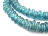 The Bead Chest African Disk Recycled Glass Beads - Full Strand of Eco-Friendly Ghanaian Rondelle Beads (Teal)