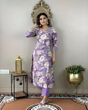 Anni Designer Women'S Cotton Blend Straight Printed Kurta With Pant (Dhun Lavender_M_Lavender_Medium),Lavender,M,Rayon Blend,Regular,Kurta