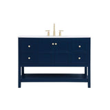 Elegant Decor Theo 48 Steel And Solid Wood Single Bathroom Vanity In Blue