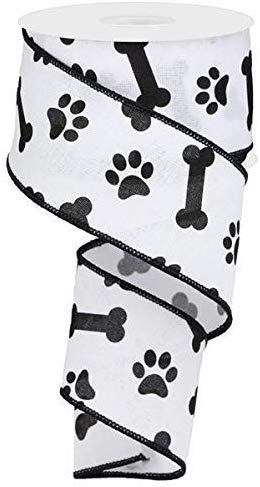 Craig Bachman Paw Print & Dog Bone Wired Edge Ribbon, 10 Yards (White, Black, 2.5 Inch) Craft Floral Arrangement Gift Wrapping W
