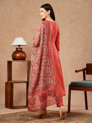 Anni Designer Women'S Cotton Blend Anarkali Solid Kurta With Pant & Dupatta (Utsav Peach-Fka_4Xl_Peach_Xxxx-Large),Peach,4XL,Cotton Blend,Anarkali,Kurta, Scarf