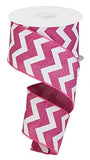 Chevron Cross Royal Burlap Wired Edge Ribbon - 2.5 x 10 Yards (Hot Pink, White)