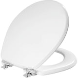 Mayfair Bennett Toilet Seat with Chrome Hinges, Slow Close Wood Seat, Secure Metal Hinges, Easy Install, Round, White