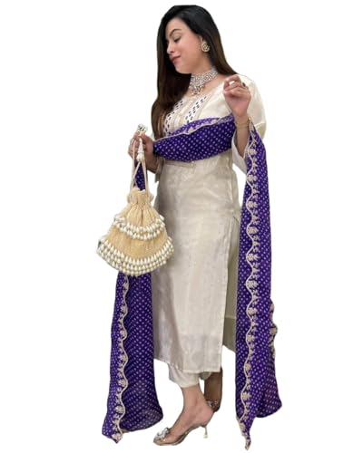 Anni Designer Women'S Rayon Viscose Straight Embroidered Kurta With Pant & Dupatta (Mono White_S_White_Small),White,S