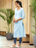 Libas Women'S Cotton Straight Kurta (37224_Blue Blue M