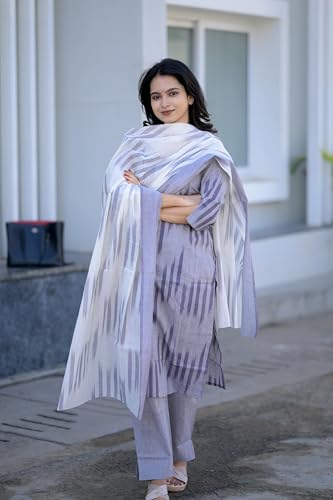 Anni Designer Women'S Rayon Viscose Straight Printed Kurta With Pant & Dupatta (Jumera Blue_L_Blue_Large),Blue,L,Rayon Blend,Classic,