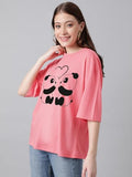 Kotty Women'S Cotton Blend Printed Oversized T-Shirts,Rose PinkApparel,L