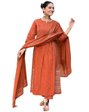 Anni Designer Women'S Rayon Viscose Anarkali Printed Kurta With Pant & Dupatta (Hamlet Orange-Vks01_4Xl_Orange_Xxxx-Large),Orange,4XL