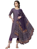 Gosriki Women'S Rayon Floral Printed Straight Kurta With Pants & Dupatta (Shank-Purple-Nw-Gs_M_Purple_Medium),Purple,,B0CR3K3VHX